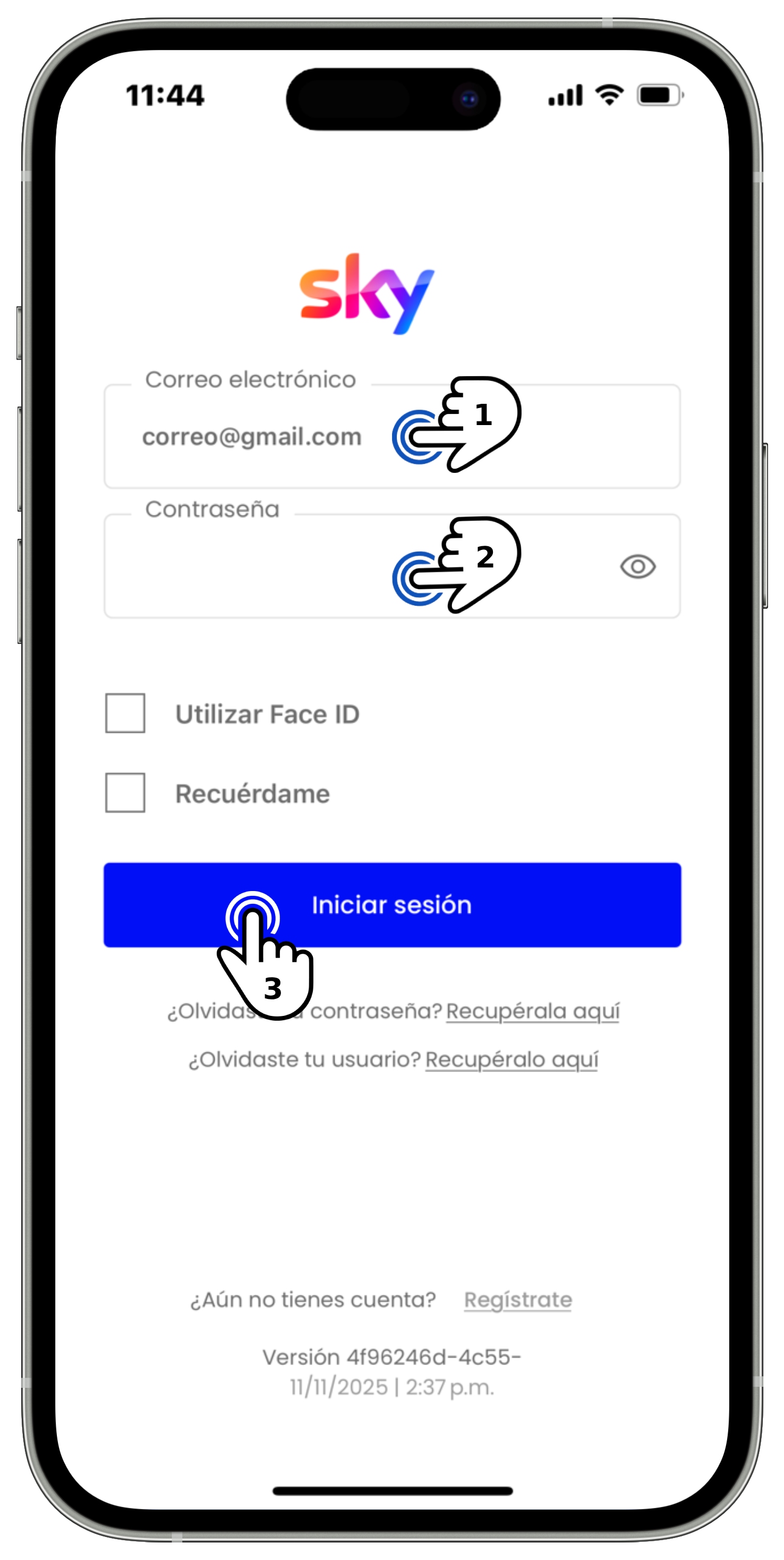 Mi App Sky - Pantalla de ingreso con usuario y contraseña seleccionados.jpg