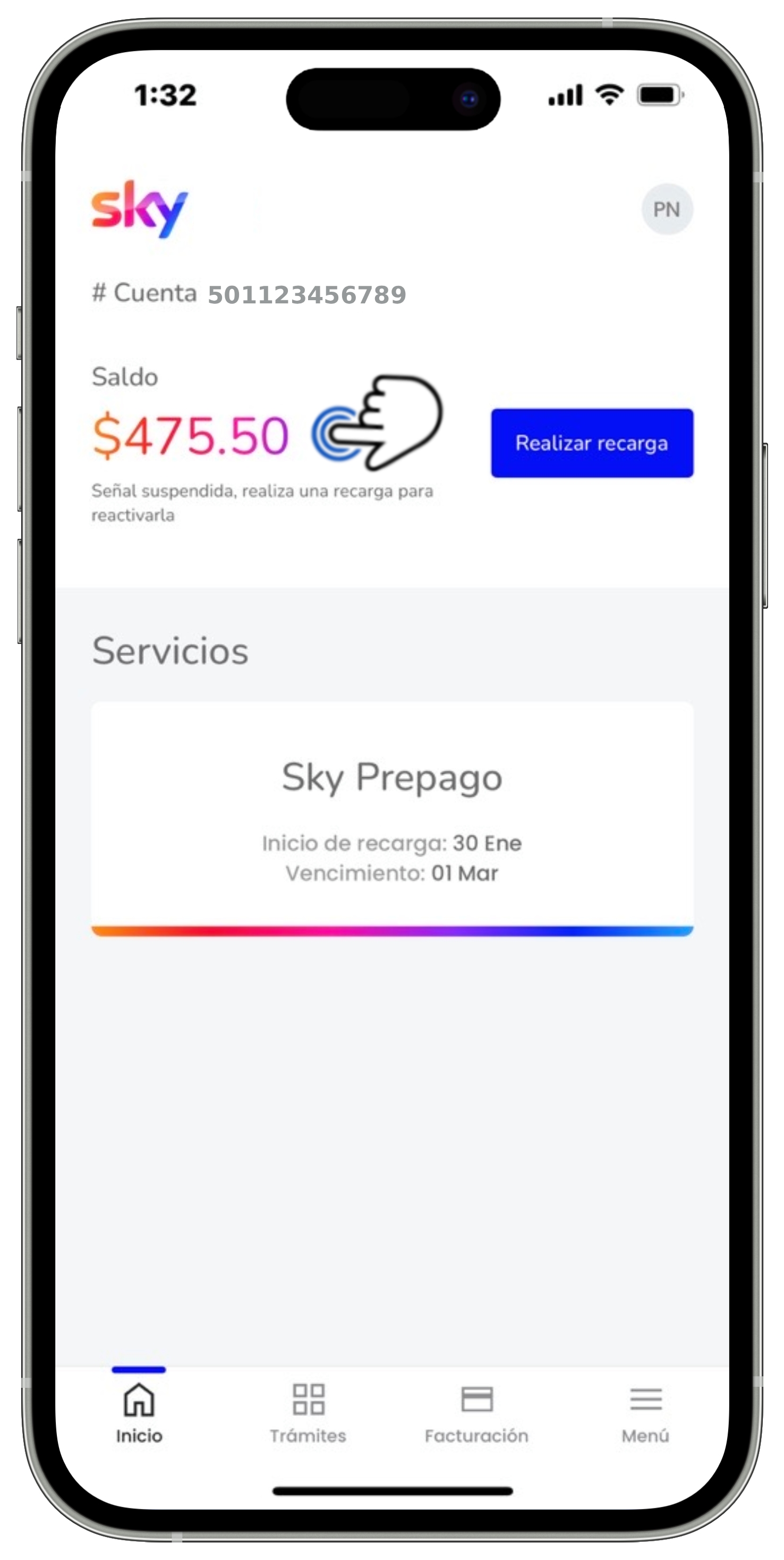 Mi App Sky - Saldo actual seleccionado Prepago.jpg