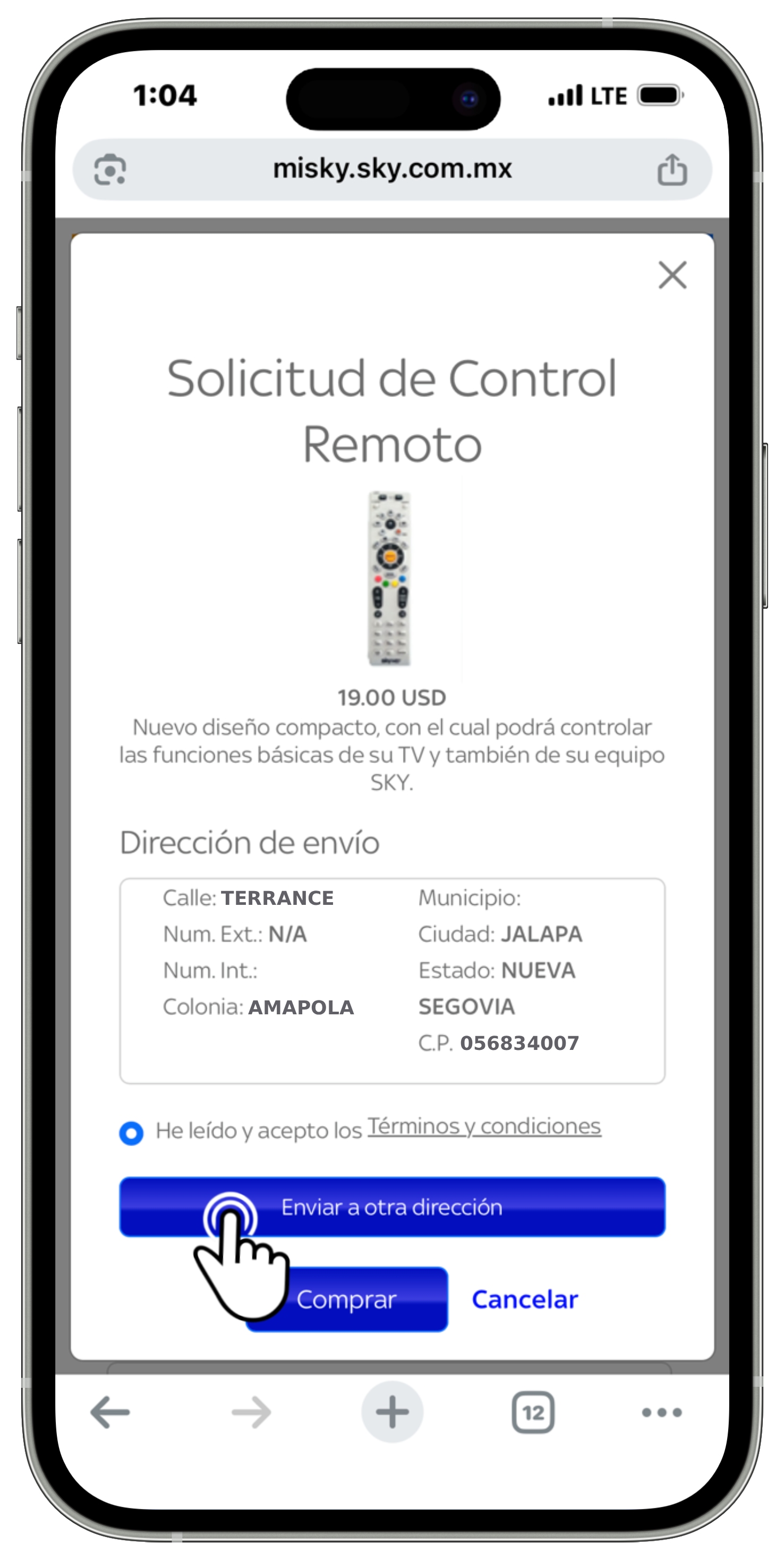 Mi Sky Centroamérica - Solicitud de compra control remoto - Enviar a otra dirección.jpg