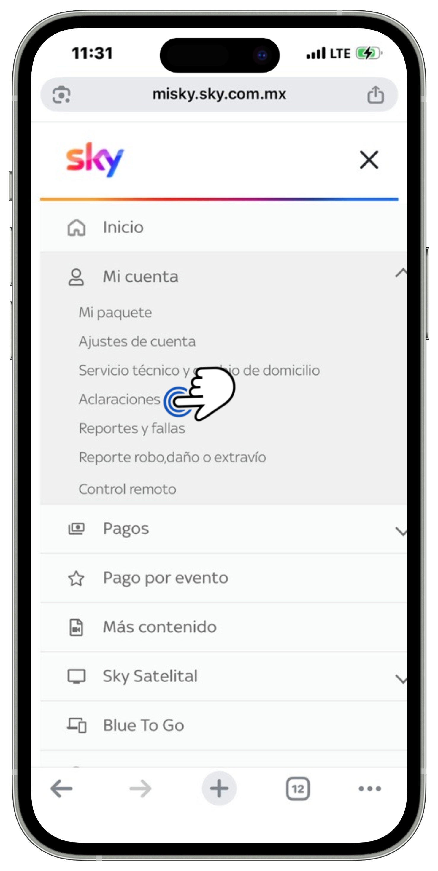 Mi Sky Centroamérica - Menú - Mi cuenta - Aclaraciones.jpg