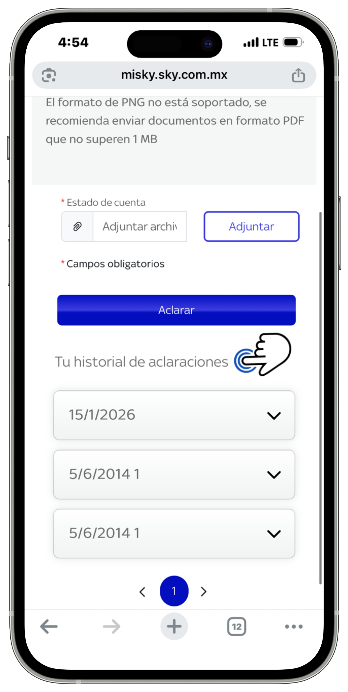 Mi Sky Centroamérica - Menú - Mi cuenta - Aclaraciones - Historial de aclaraciones.jpg
