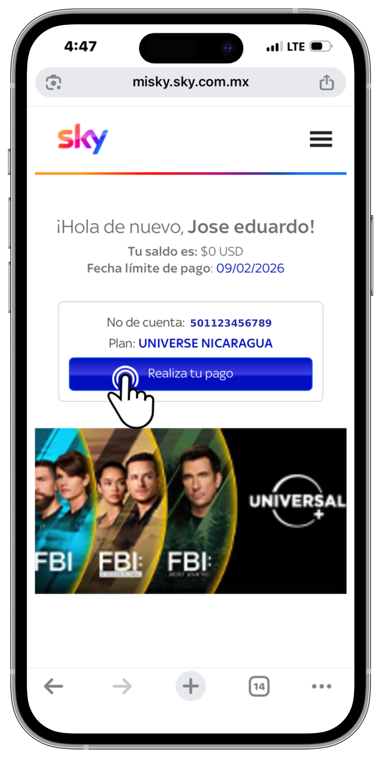 Mi Sky Centroamérica - Pantalla de inicio - Realiza tu pago.jpg