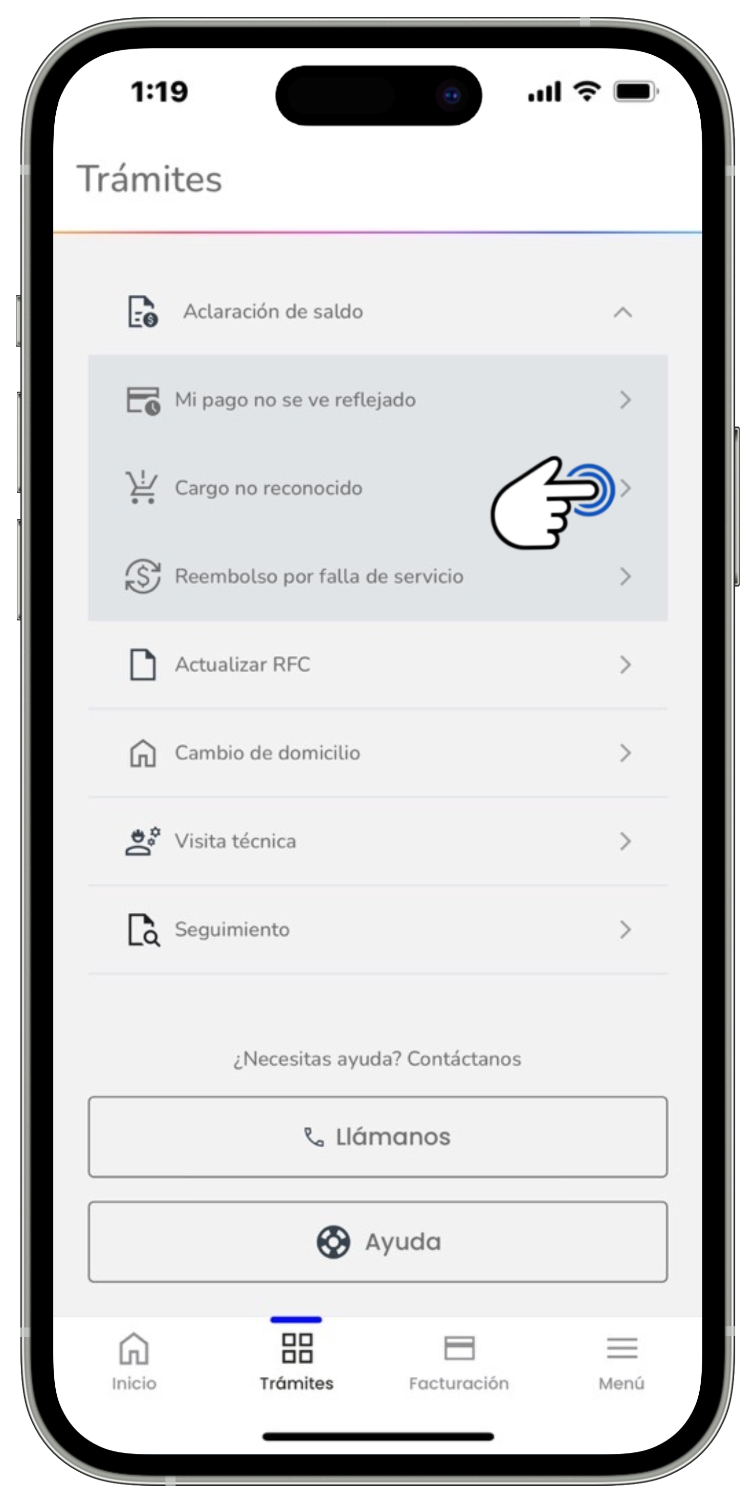 Mi App Sky - Trámites - Aclaración de saldo - Cargo no reconocido.jpg