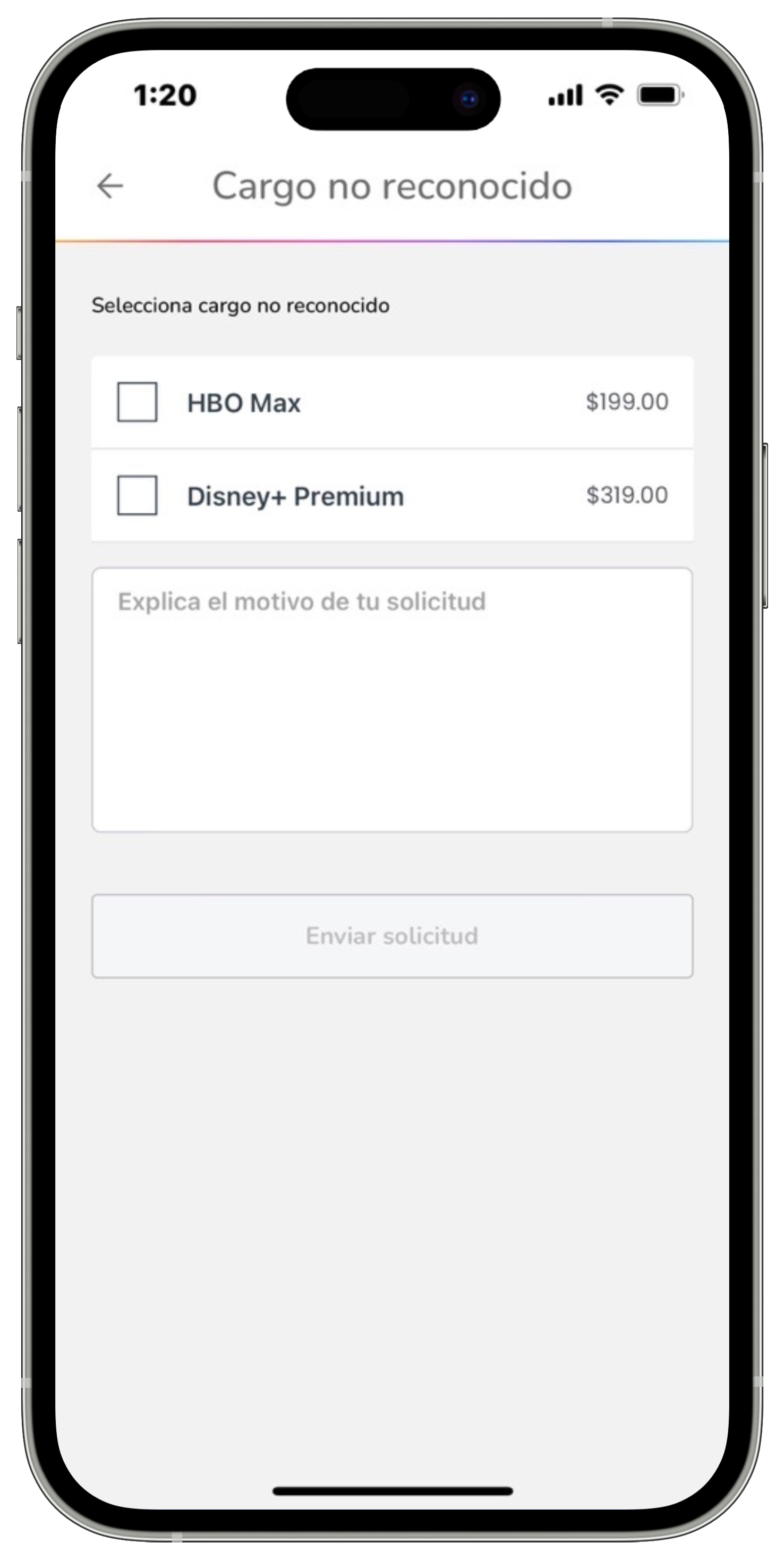 Mi App Sky - Trámites - Aclaración de saldo - Solicitud Cargo no reconocido.jpg