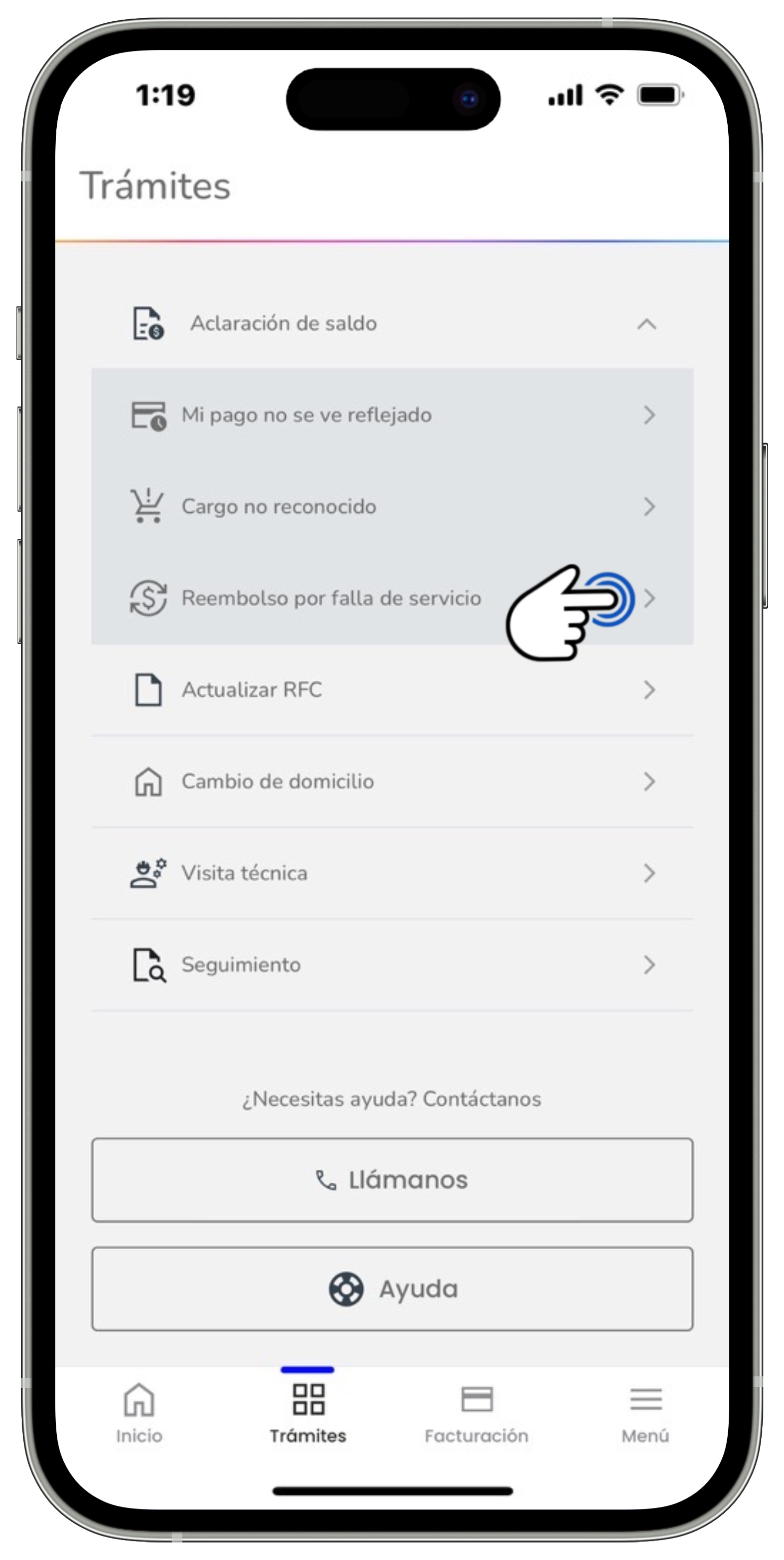 Mi App Sky - Trámites - Aclaración de saldo - Reembolso por falla de servicio.jpg