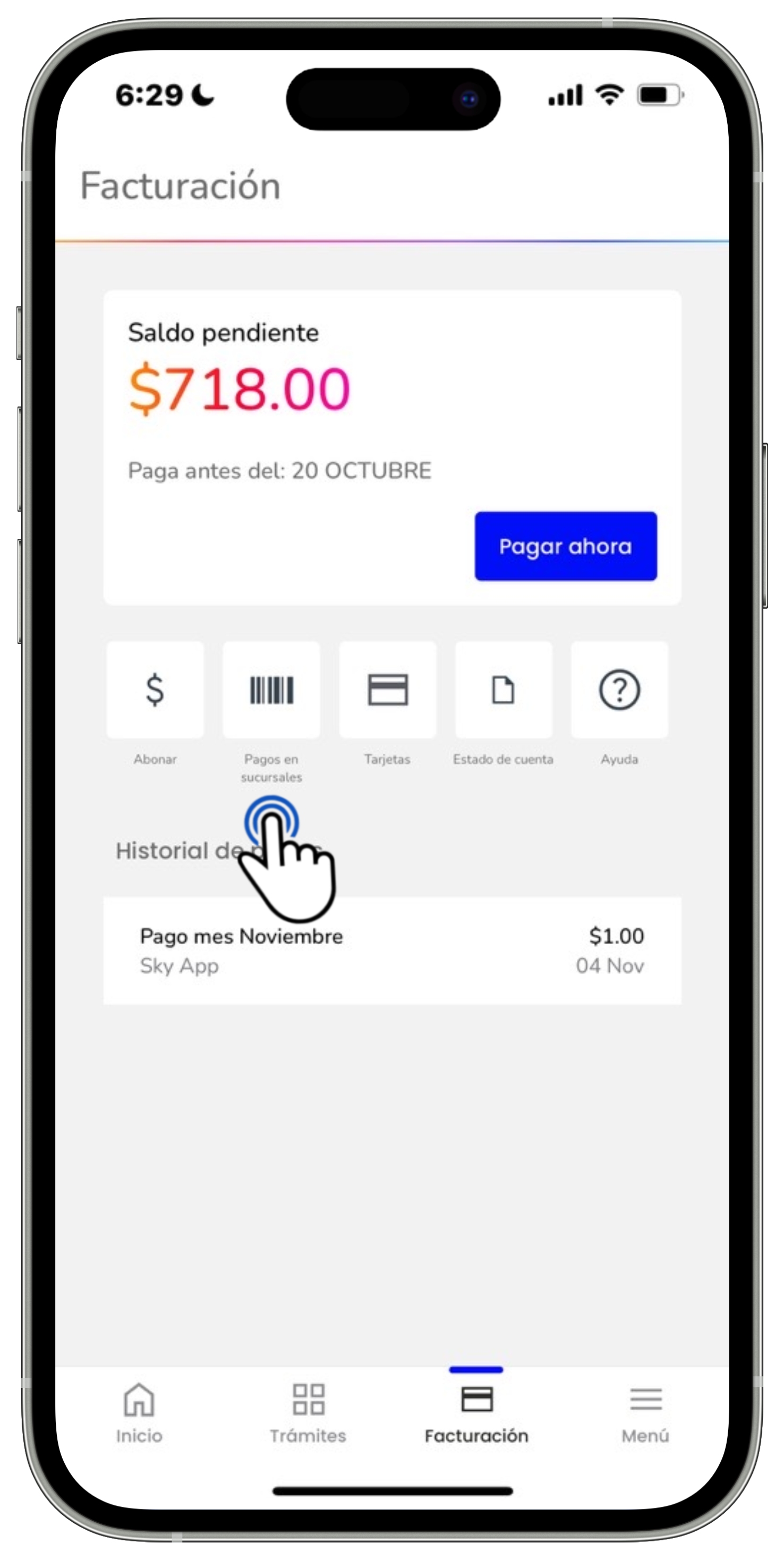 Mi App Sky - Facturación - Botón Pagos en sucursales.jpg