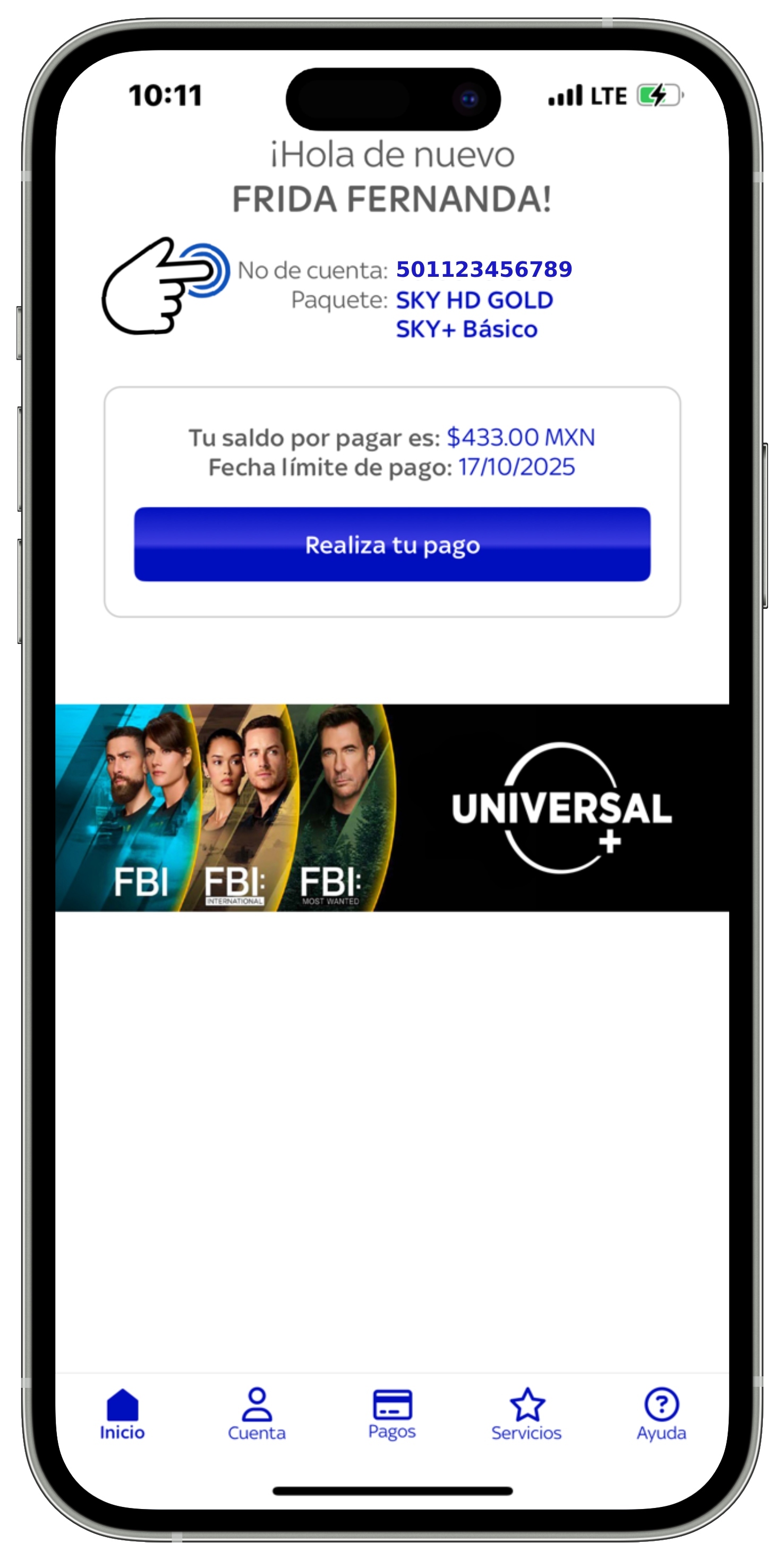 App Sky - Pantalla de inicio - Número de cuenta ficticio seleccionado.jpg