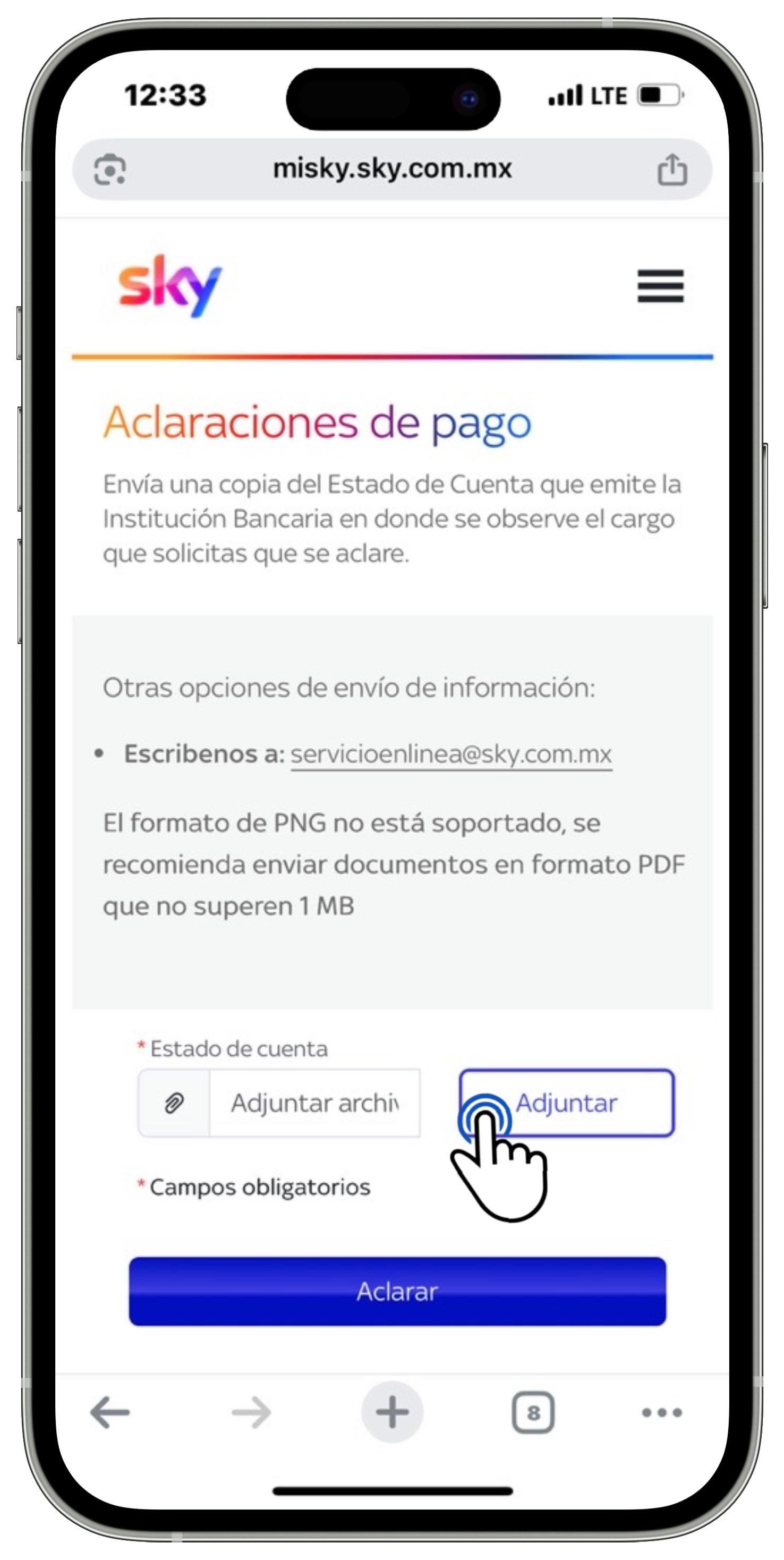 Mi Sky - Menú Mi cuenta - Opción Aclaraciones - Adjuntar documento seleccionado.jpg