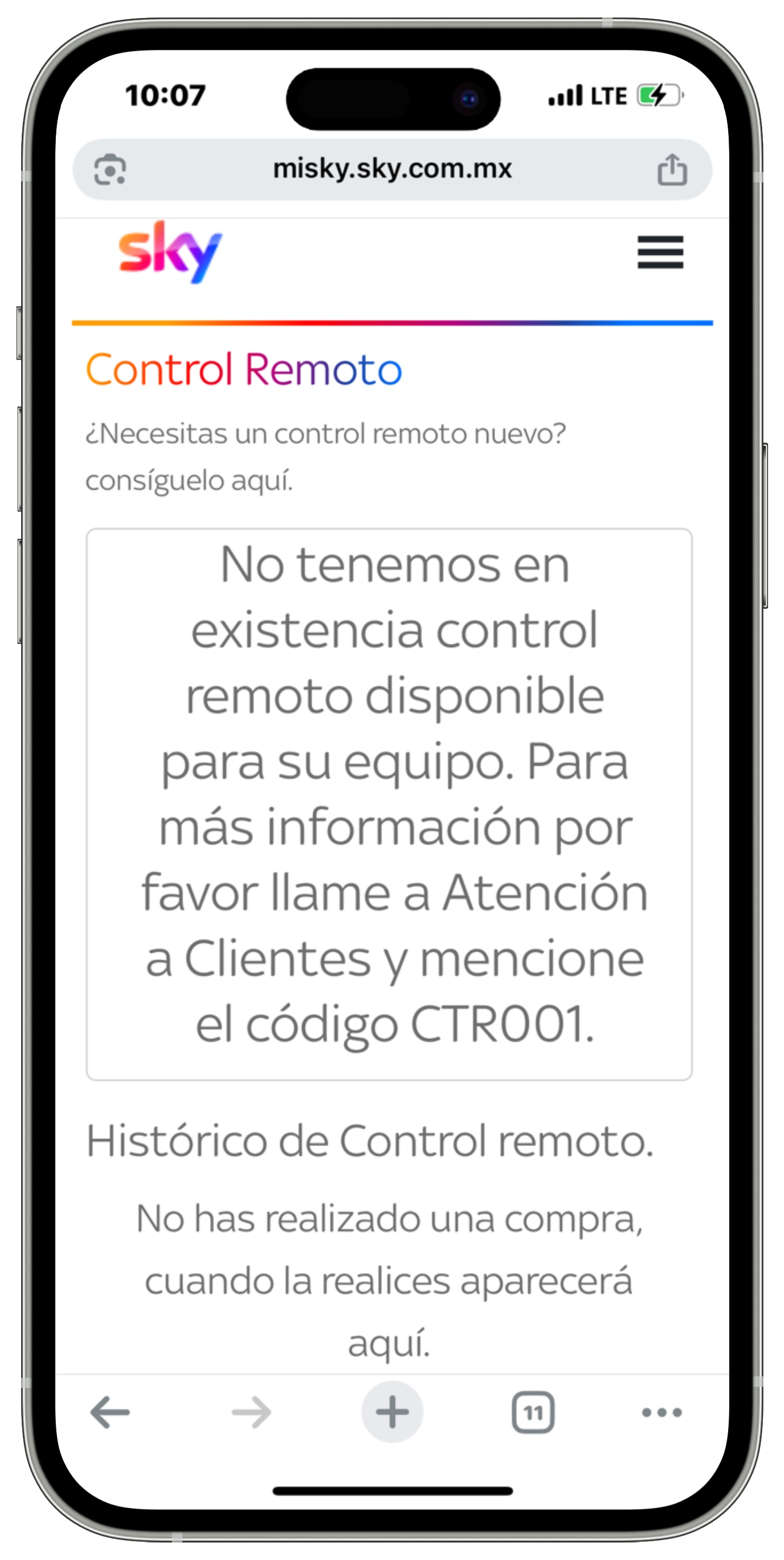 Mi Sky - Menú Mi cuenta - Opción control remoto - Mensaje sin existencias de control remoto.jpg