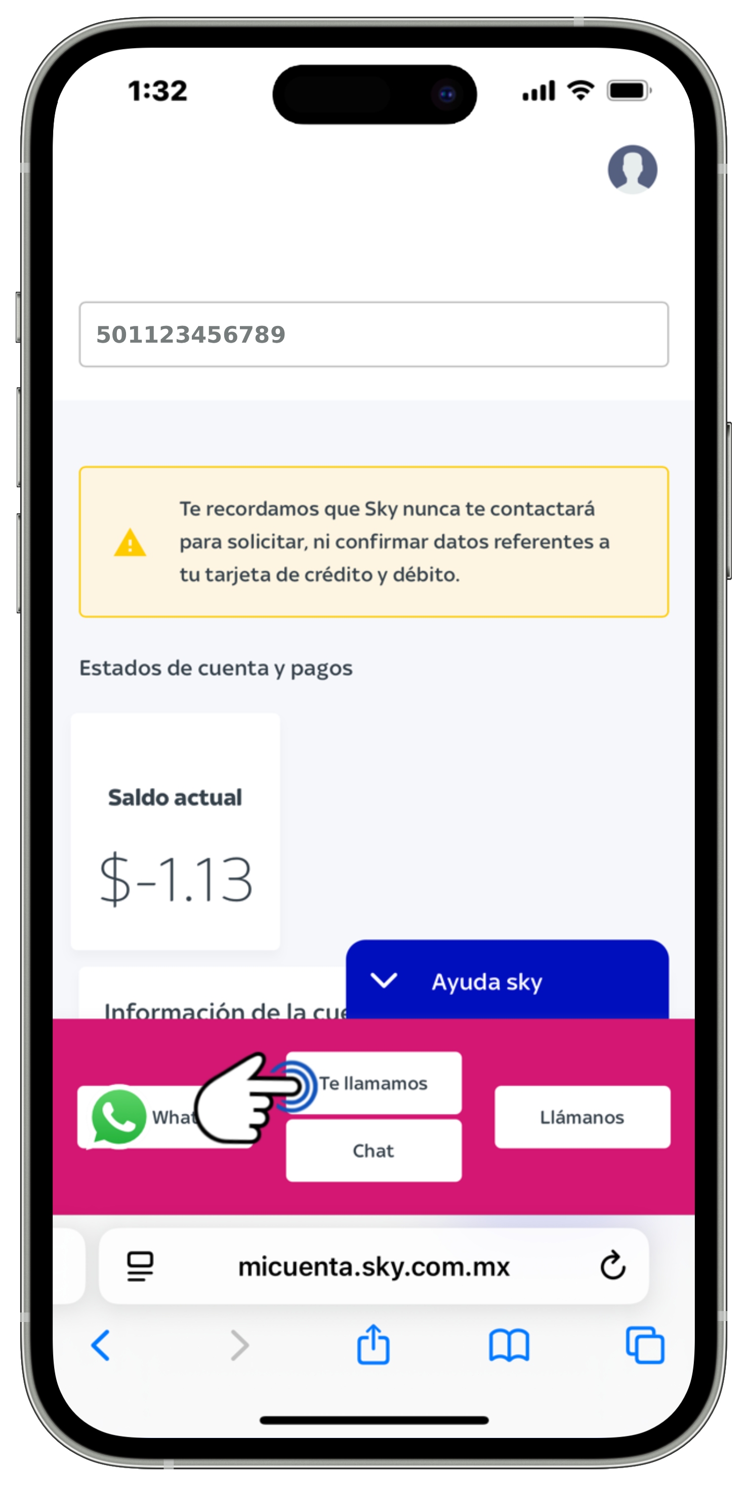 Mi cuenta Sky - Medios de contacto - Opción Te llamamos seleccionada.jpg