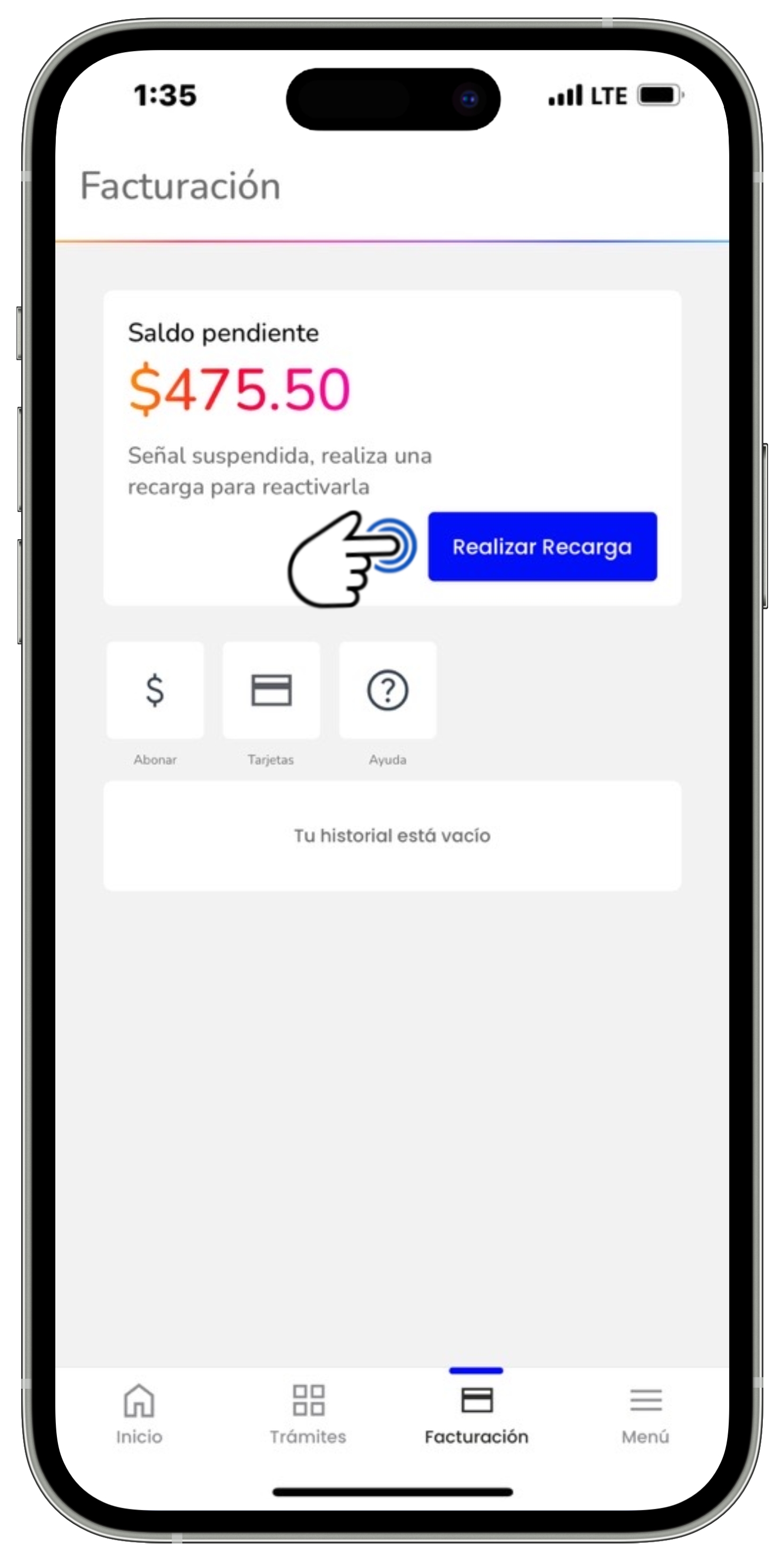 Mi App Sky - Menú Facturación - Botón Realizar recarga seleccionado.jpg