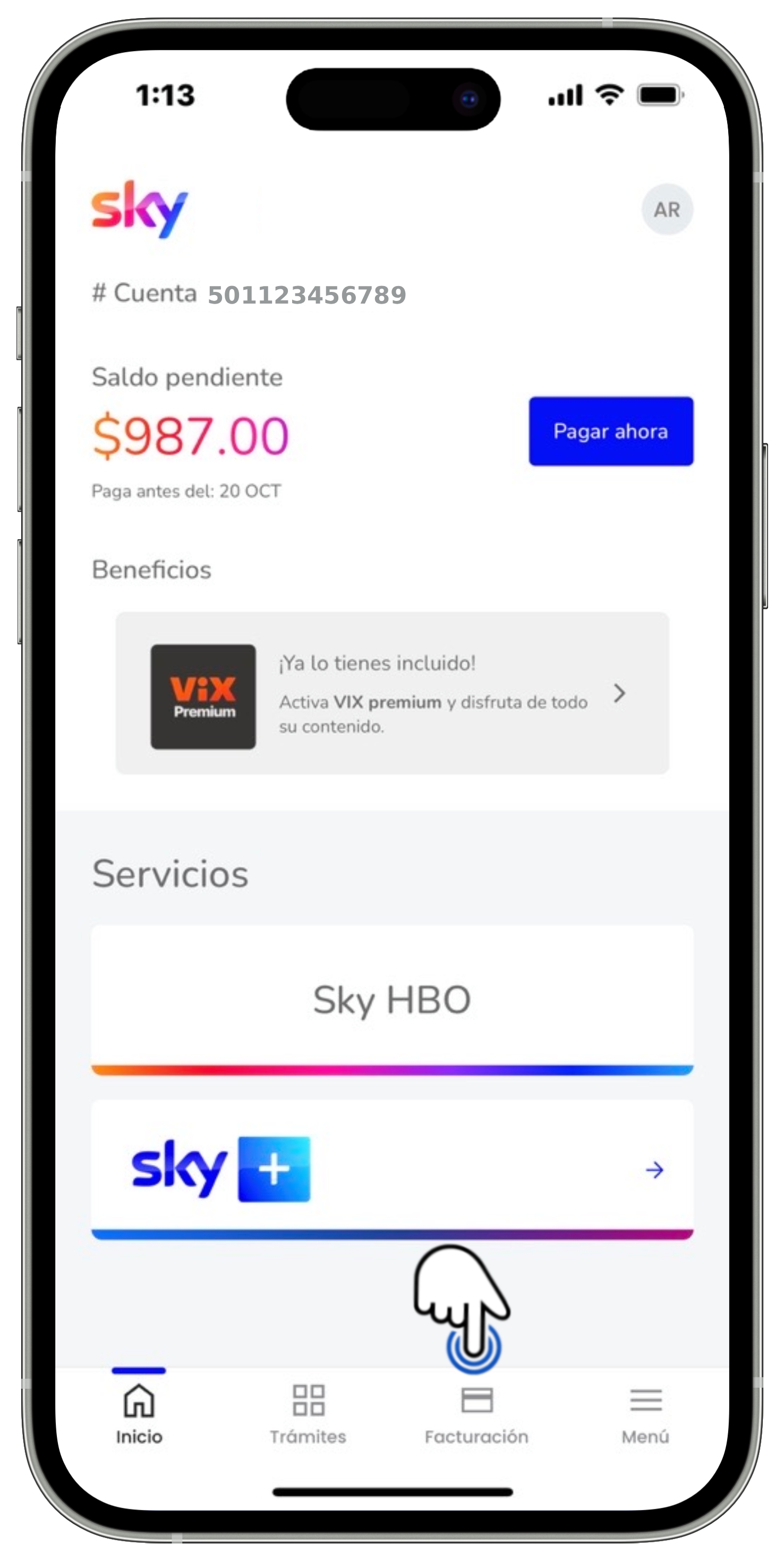 Mi App Sky - Menú Facturación seleccionado Pospago.jpg